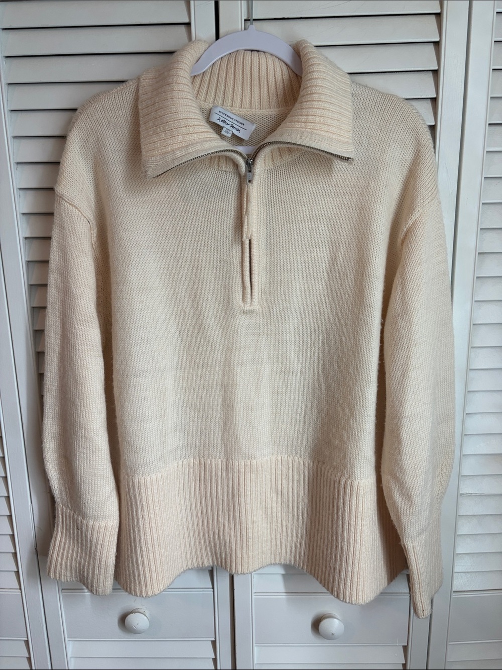& Other Stories 100% Wool Medium Cream Half Zip Collared Sweater